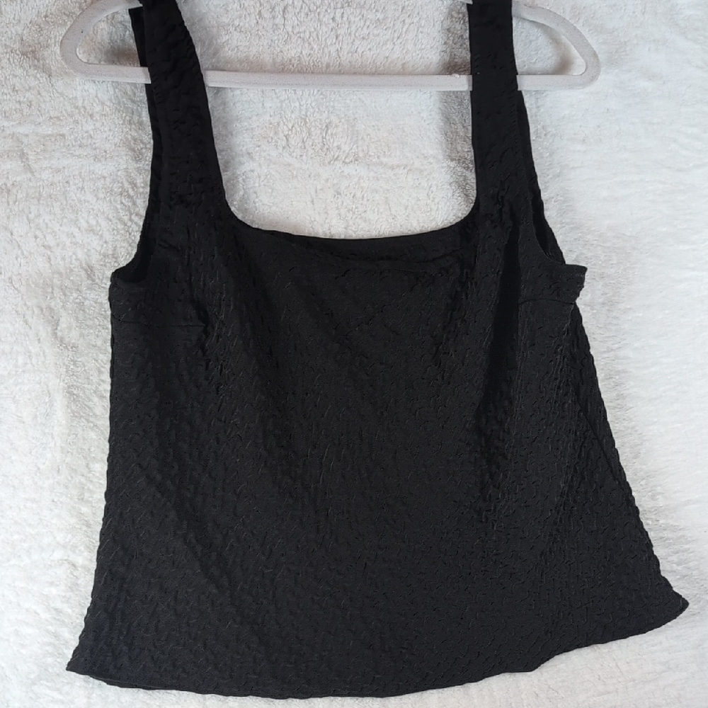Astr Black Textured Square Neck Tank Top